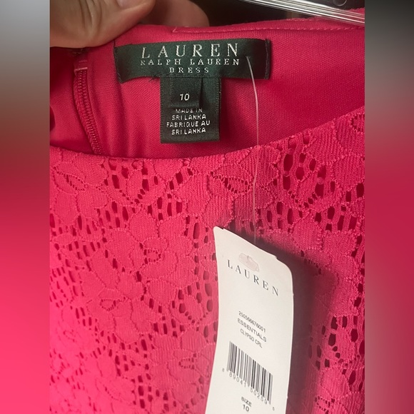 NWT Lauren by RL Dress in Calypso Coral Pink, Lace overlay, Size 10, Cap Sleeve - Picture 6 of 10